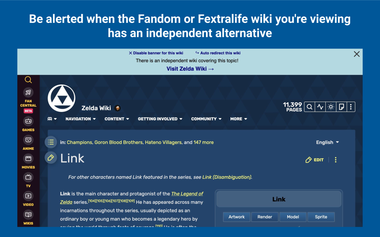 Receive an alert banner when the Fandom wiki you're viewing has an independent alternative